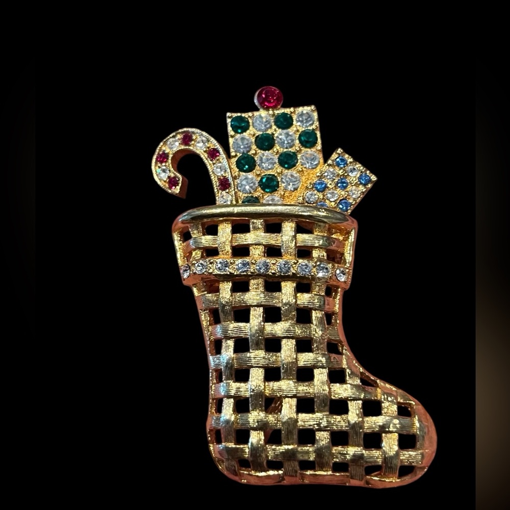 Vintage Eisenberg Ice Christmas stocking brooch